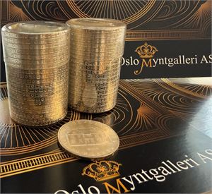 10 kroner 64, samt 25 kroner 1970 i originalrull