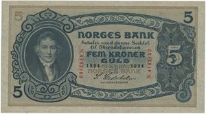 5 kroner 1934. N.4182189.