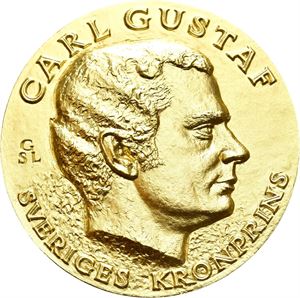 H. K. H. Kronprins Carl Gustaf 1971. Sporrong. Gull 57,5 g. 750/1000. 45 mm
