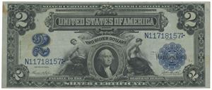 $2 1899 silver certificate. S/N N11718157.