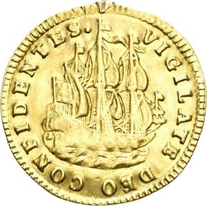 West Friesland, 6 stuiver 1723. Preget i gull/struck in gold. Har vært anhengt/has been mounted. (6,93 g)