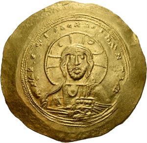 Constantin IX Monomachus 1042-1055, histamenon  nomisma, Constantinople (4,41 g). Byste av Kristus/Byste av Constantin