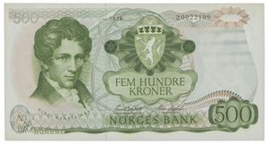 500 kroner 1978. Z0022109. Erstatningsseddel.