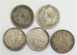 Lot 5 stk. 1 krone 1877, 1881, 1915, 1916 og 1917