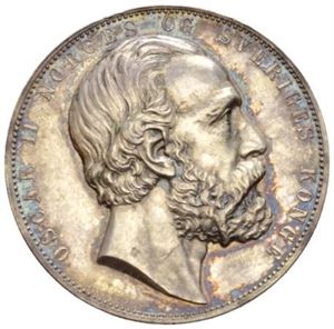 Oscar II, medalje For Ædel Daad. 3 klasse. Sølv. 29,5 mm. Uten hempe og bånd.