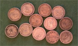 Lot 12 stk. 50 øre 1877, 1887, 1888, 1893, 1895, 1896, 1897, 1898, 1899, 1900, 1901 og 1902