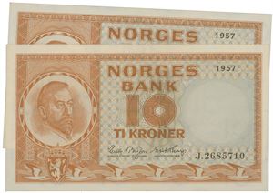10 kroner 1957 J og K