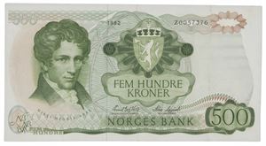 500 kroner 1982. Z0057376. Erstatningsseddel/replacement note