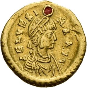 Verina g.m. Leo I, tremissis (1,44 g), Constantinople. R: Kors i krans. Perforert/pierced