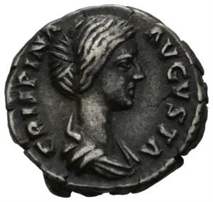 CRISPINA d.182 e.Kr., denarius, Roma 180-182 e.Kr. R: Concordia stående mot venstre
