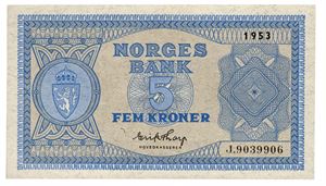 5 kroner 1953. J9039906.