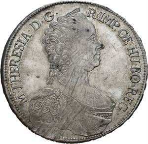 Maria Theresia, taler 1765, Hall. Justermerker/adjustment marks