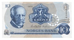 10 kroner 1972. QI0068722. Erstatningsseddel/replacement note