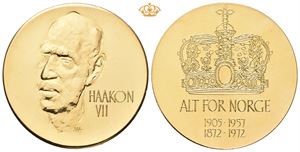 Haakon VII 100 år 1872-1972. Aas. Gull 55 g. 900/1000. 40 mm