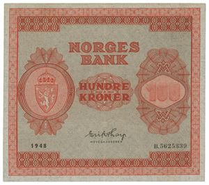 100 kroner 1948. B5625339