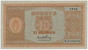 10 kroner 1950. N.2100476.