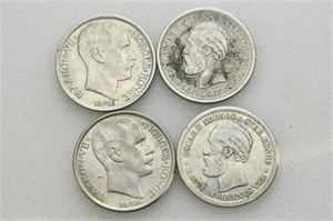 Lot 4 stk. 1 krone 1897, 1900, 1913 og 1914