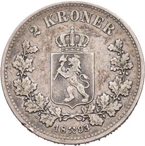 2 kroner 1893. Små kantmerker/small edge marks