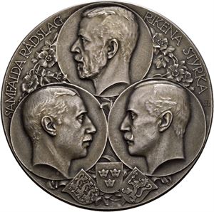 Gustav V, Trekongemøtet i Malmø 1914. Sølv. 45 mm