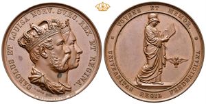 Norway. Carl XV. Universitetets minnemedalje til kroningen i 1860. Schnitzpahn. Bronse. 41 mm. Små flekker/minor spots
