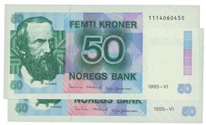 Lott 2 stk. 50 kroner 1995