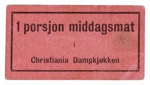 Christiania Dampkjøkken, 1 porsjon middagsmat (Rød papp)
