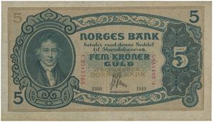 5 kroner 1910. C.3515765. Sjelden/rare.