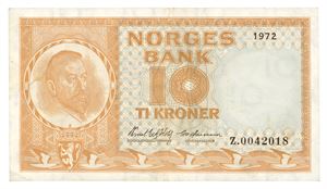 10 kroner 1972. Z0042018. Erstatningsseddel/replacement note