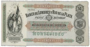 50 Pesos 1872 S/N 013311 w/talon. Unsigned remainder.