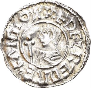 Aethelred II 978-1016, penny crux type, Shrewsbury, myntmester Brungar (1,63 g). Svakt buklet/slightly creased