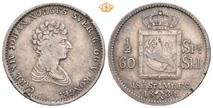 Carl XIV Johan (1818 - 1844) 1/2 speciedaler 1834 Kantskader.