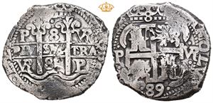 8 reales cob 1689. Potosi mint. (27,77 g). Pedro de Villar, assayer (Guardein)