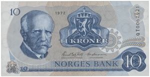10 kroner 1972. QT0067921. Erstatningsseddel.