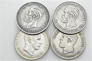Lot 4 stk. 2 kroner 1878, 1890, 1900 og 1917