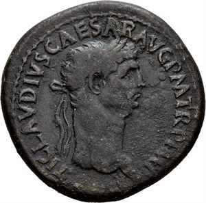 Claudius 41-54, Æ sestertius, Roma 42 e.Kr. R: Spes gående mot venstre. Korrodert på revers/corroded on reverse