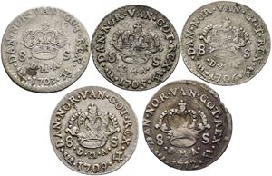 Lott med 5 stk. 8 skilling 1703-1712