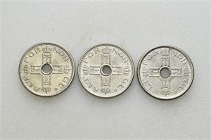 Lot 3 stk. 50 øre 1946, 1948 og 1949