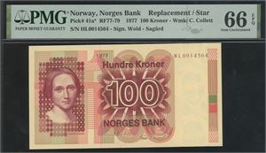 100 kroner 1977 HL0014564 Erstatningsseddel/replacement note