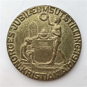 Norges Jubileumsutstilling Kristiania 1914. Forsølvet bronse. 61 mm