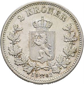 2 kroner 1902. Lite kantmerke/small edge mark