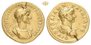 Hadrian, with Divus Trajan, AD 117-138. AV aureus (19,5 mm; 6,97 g)