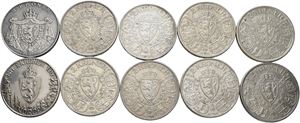 Norge, lot 10 stk. 2 kroner 1906, 1908, 1910, 1912, 1913, 1914 og 1914 jub., 1915, 1916 og 1917