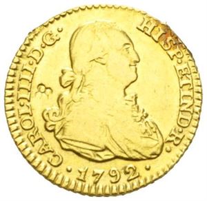 Carl IV, escudo 1792. Madrid. Har vært anhengt/has been mounted.