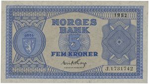 5 kroner 1952. J.1731742.