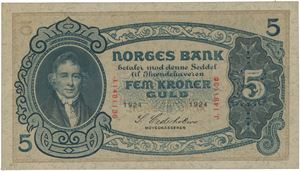 5 kroner 1924. J.1481136.