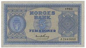 5 kroner 1952. J.2443683.