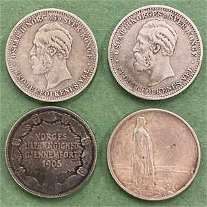 Lot 4 stk. 2 kroner 1894, 1902, 1907 og 1914 jubileum