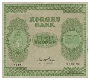 50 kroner 1949. B3933253. Rift/tear