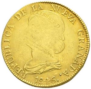 16 pesos 1846. Blankettfeil/planchet flaws.