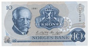 10 kroner 1981. HF0300175. Erstatningsseddel/replacement note